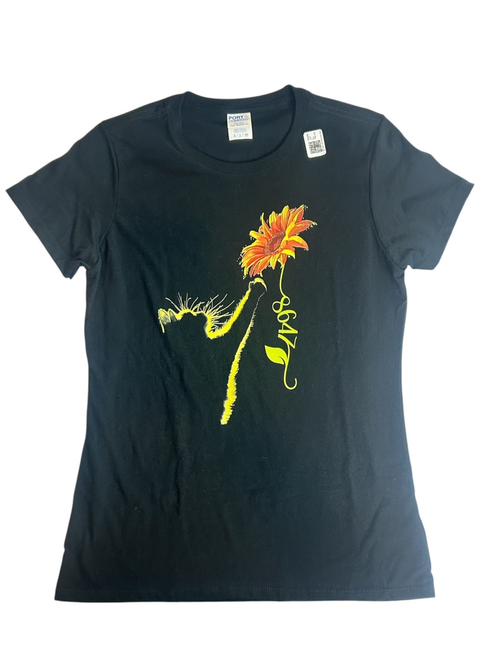 8647 WOMENS S BLACK FLORAL GRAPHIC TEE ORANGE FLOWER NEW TRUMP POLITICS